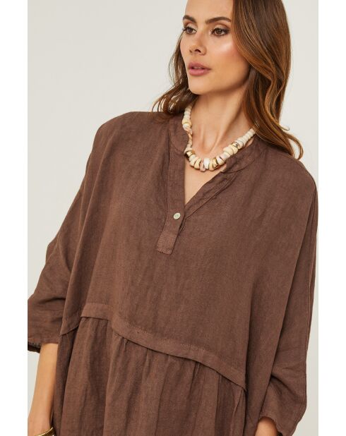 Guela chocolade linnen jurk