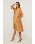 Galinia kameelkleurige linnen jurk