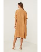Galinia kameelkleurige linnen jurk