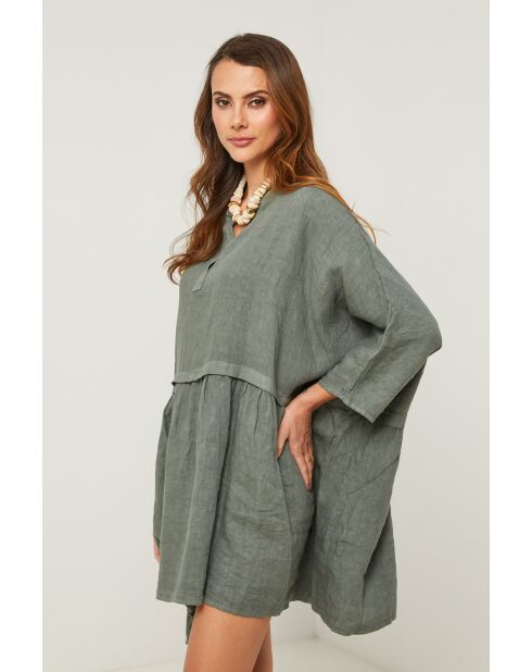 Khakifarbenes Leinenkleid Guela