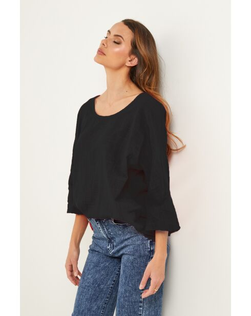 Schwarzes Baronne-Baumwolltop