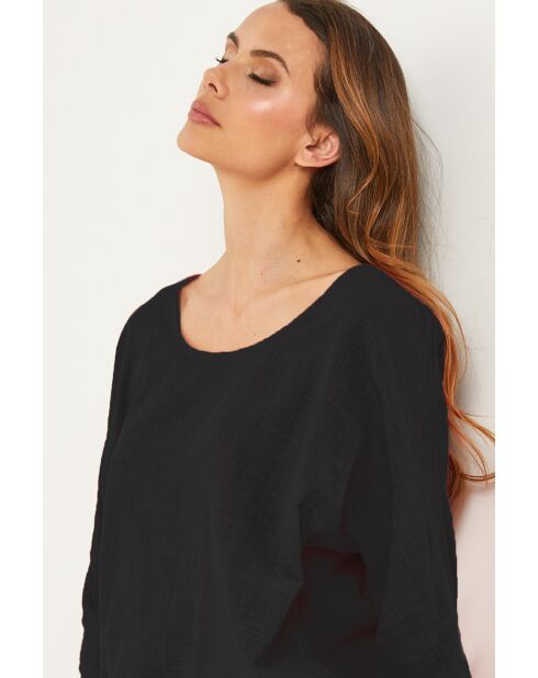 Schwarzes Baronne-Baumwolltop