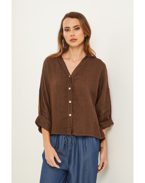 Iloine Leinenhemd in Schokolade