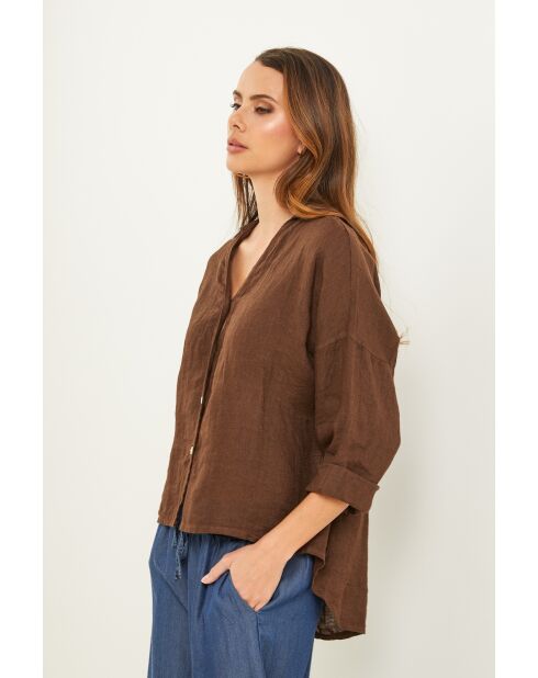 Iloine Leinenhemd in Schokolade