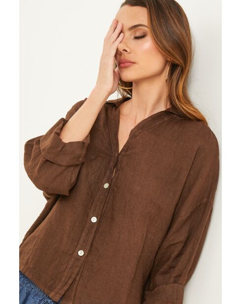 Iloine Leinenhemd in Schokolade