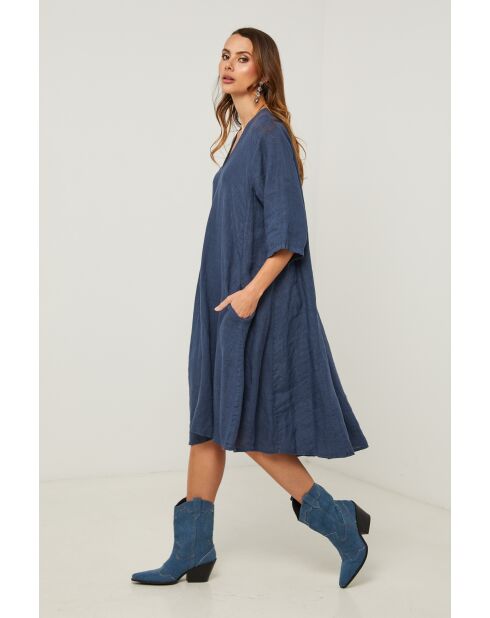 Marineblauwe linnen jurk Madone