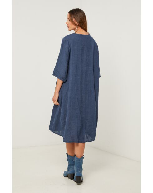 Marineblauwe linnen jurk Madone