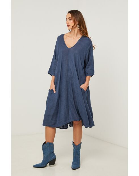 Marineblauwe linnen jurk Madone