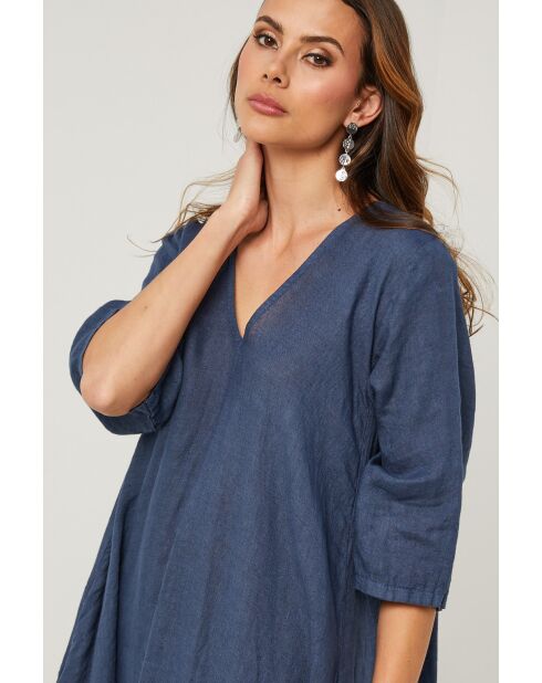 Marineblauwe linnen jurk Madone