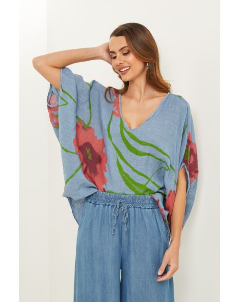 Blaues Jeans-Leinenoberteil Lirel