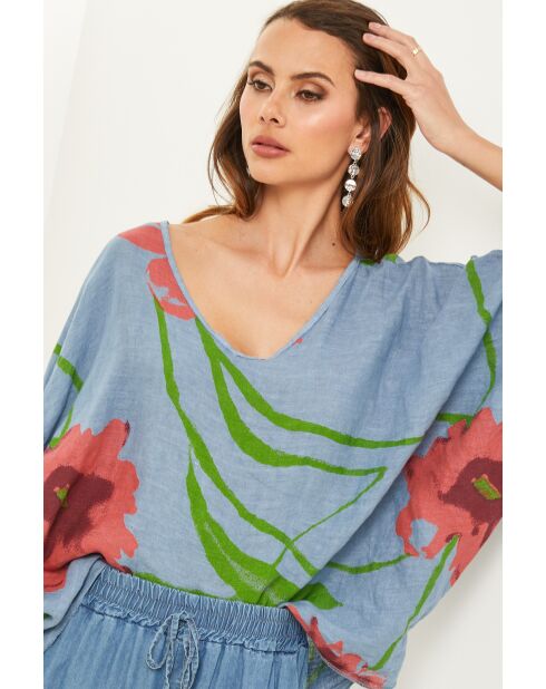 Blaues Jeans-Leinenoberteil Lirel