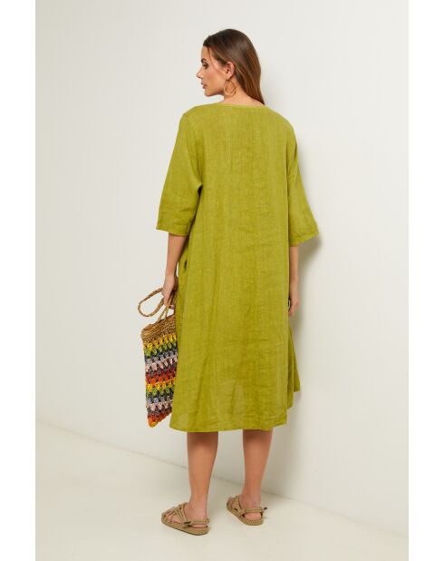 Olivgrünes Leinenkleid Madone