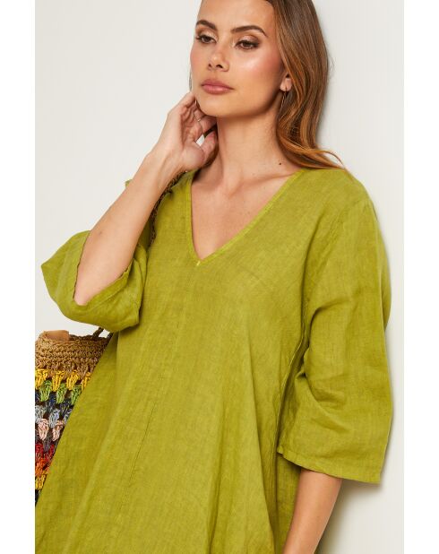 Olivgrünes Leinenkleid Madone