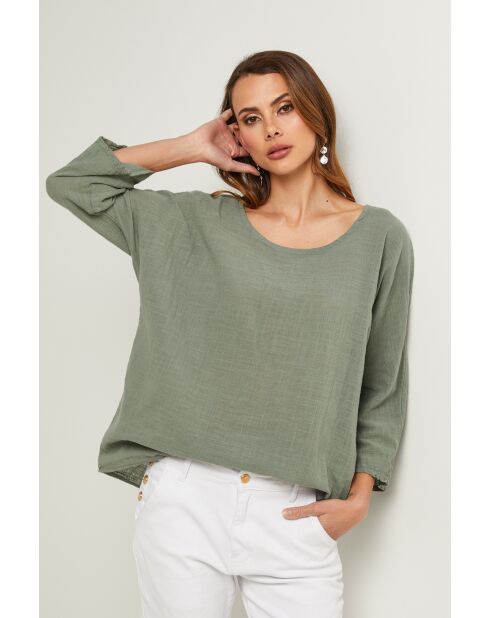 Top Baronne in cotone kaki