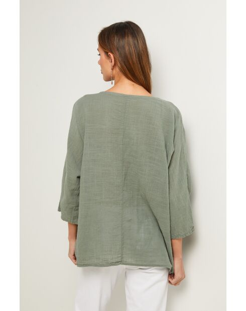 Top Baronne in cotone kaki