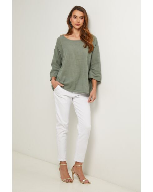 Top Baronne in cotone kaki