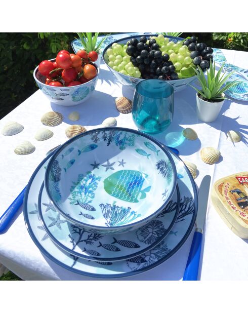 Piatto profondo blu caraibico e bianco - 20 cm x 6 cm