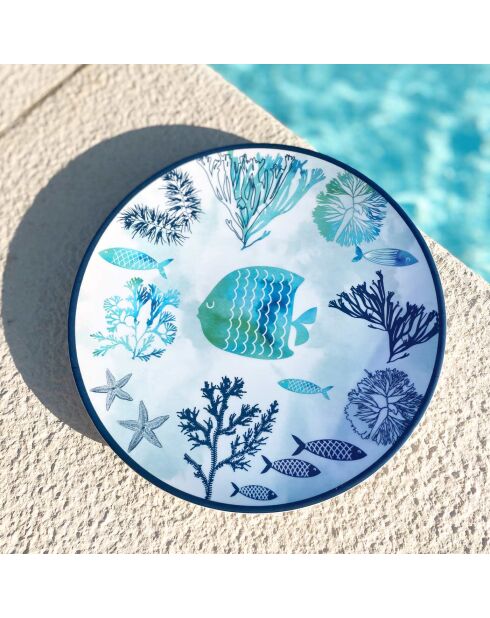 Grand saladier caraibes bleu et blanc - 31 cm x 9.5 cm