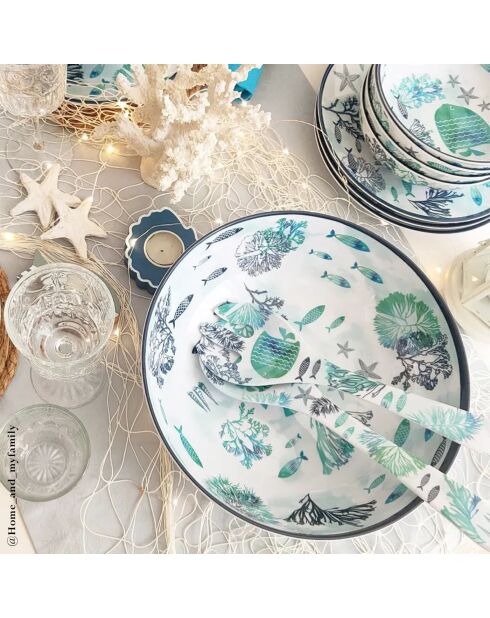 Grand saladier caraibes bleu et blanc - 31 cm x 9.5 cm