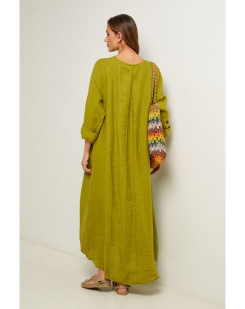 Olivgrünes Leinenkleid Lurcica