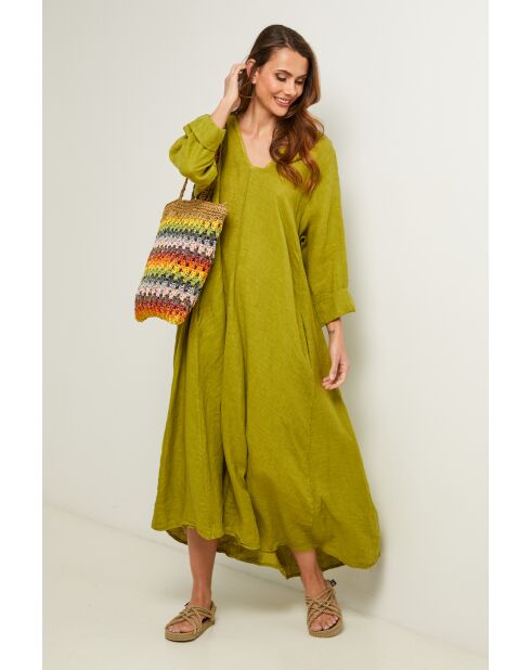 Olivgrünes Leinenkleid Lurcica