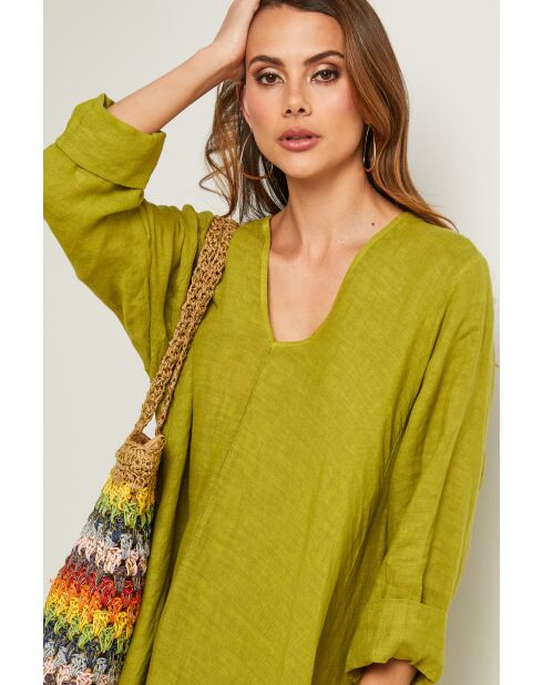 Olivgrünes Leinenkleid Lurcica