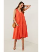 Koraalkleurige linnen jurk van Merkiel