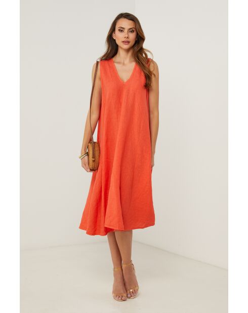 Koraalkleurige linnen jurk van Merkiel