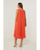 Koraalkleurige linnen jurk van Merkiel