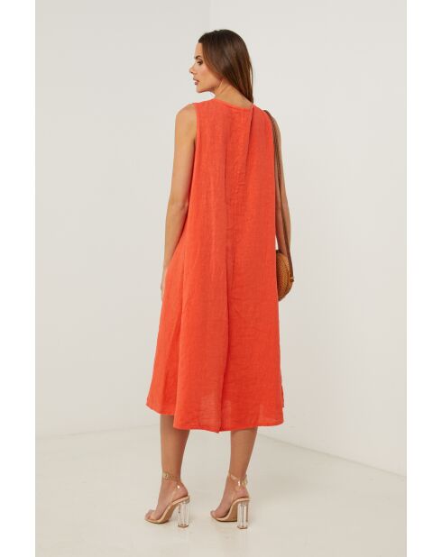 Koraalkleurige linnen jurk van Merkiel