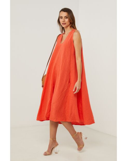 Koraalkleurige linnen jurk van Merkiel