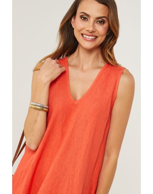 Koraalkleurige linnen jurk van Merkiel