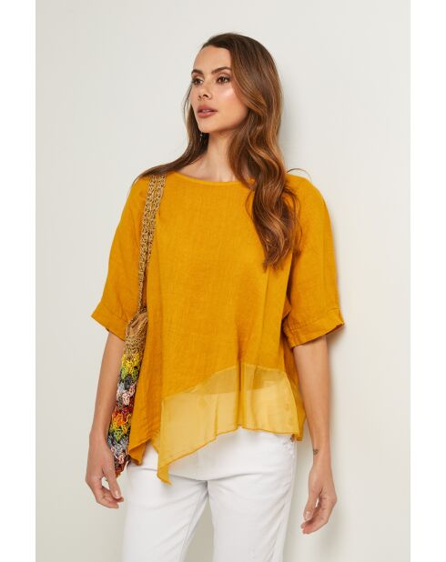 Bodiz mosterdkleurige linnen top