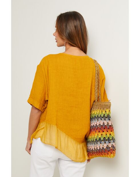 Bodiz mosterdkleurige linnen top