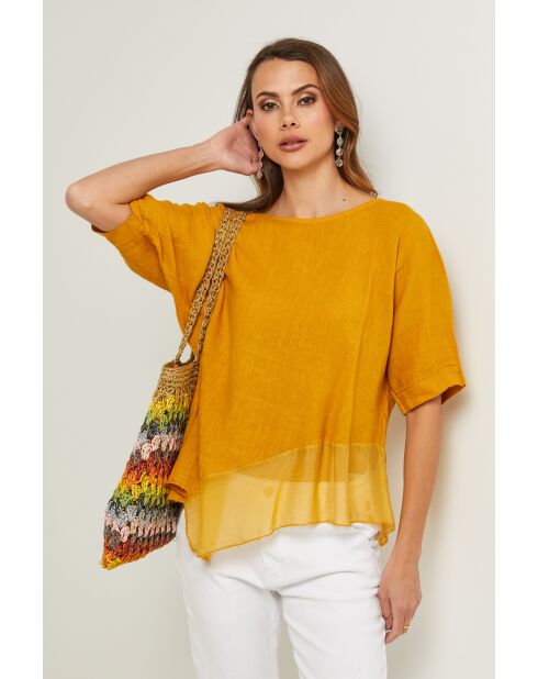 Bodiz mosterdkleurige linnen top