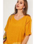 Bodiz mosterdkleurige linnen top