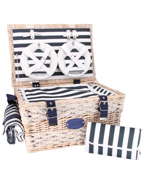 Panier pique-nique 6 personnes bleu et blanc - 140 x 140 cm