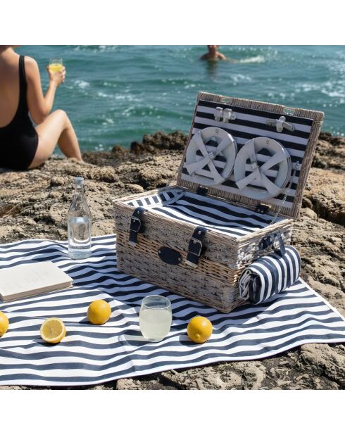 Panier pique-nique 6 personnes bleu et blanc - 140 x 140 cm