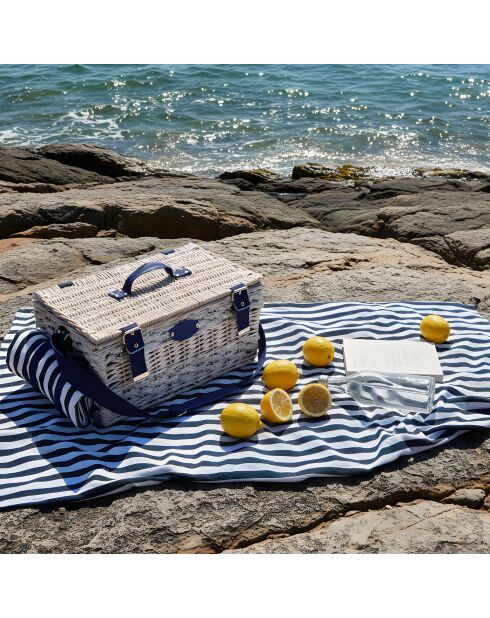 Panier pique-nique 6 personnes bleu et blanc - 140 x 140 cm