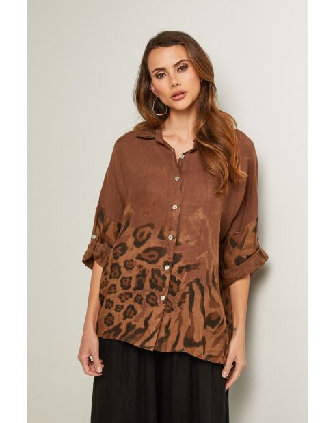 Camisa Jarely de lino chocolate