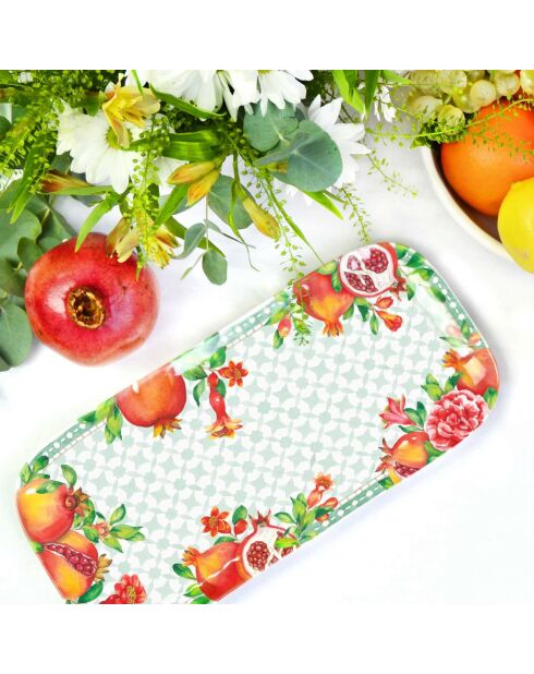 Piatto lungo Seville bianco, rosso e verde - 37,5 x 17 cm