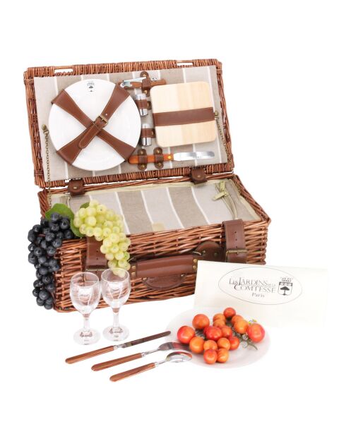 Panier pique-nique Amboise 2 personnes taupe et marron