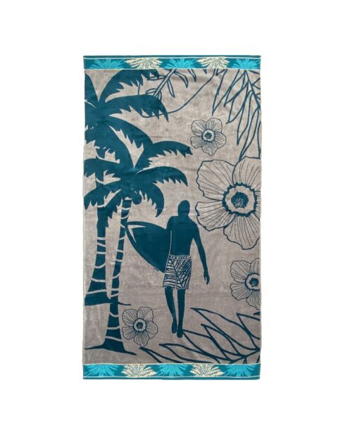 Dixon Taupe/blauwe jacquard fluwelen badstof strandlaken - 100x175 cm