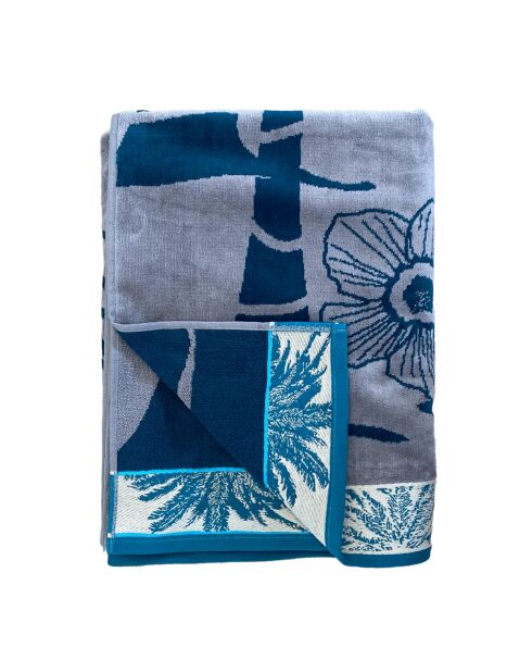 Dixon Taupe/blauwe jacquard fluwelen badstof strandlaken - 100x175 cm