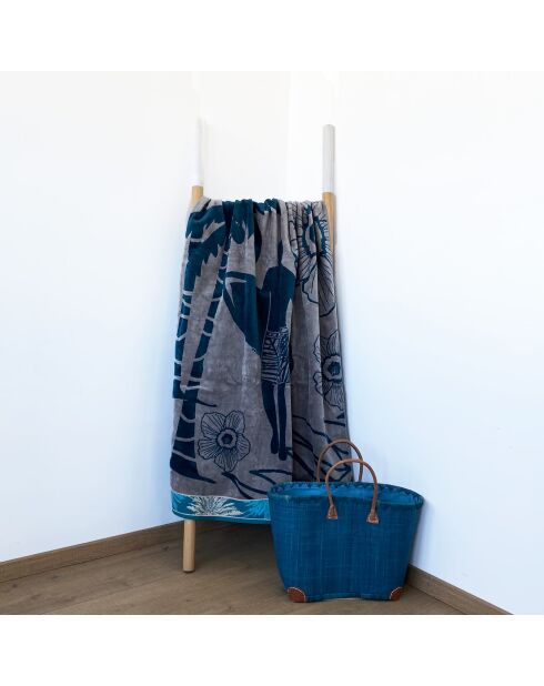 Dixon Taupe/blauwe jacquard fluwelen badstof strandlaken - 100x175 cm