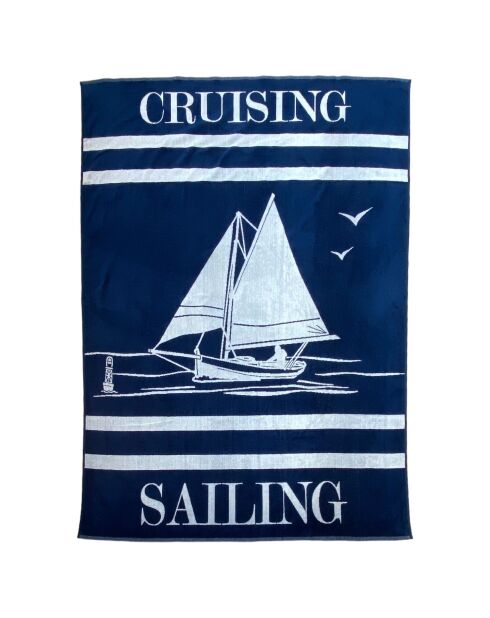 Oceanside Oceanside Jacquard Velvet Terry Strandhanddoek Marineblauw - 140x180 cm