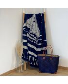 Oceanside Oceanside Jacquard Velvet Terry Strandhanddoek Marineblauw - 140x180 cm