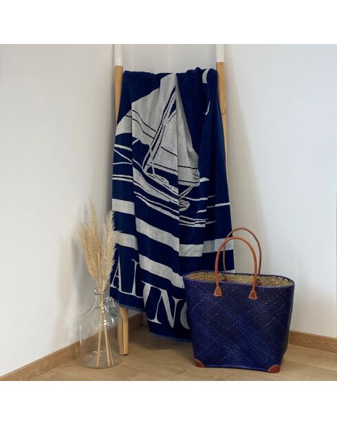 Oceanside Oceanside Jacquard Velvet Terry Strandhanddoek Marineblauw - 140x180 cm