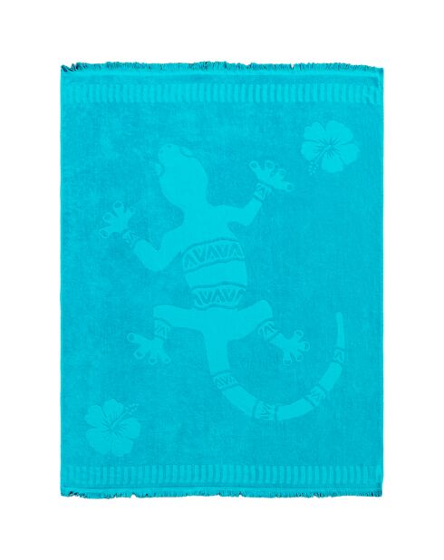 Strandtuch XL Samtfrottee Jacquard gemeißelt Caymanblau - 140x180 cm