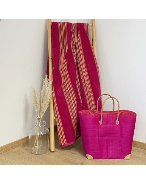 Strandlaken XL fluwelen badstof Jacquard Milonga XL Fuchsia Roze - 140x180 cm